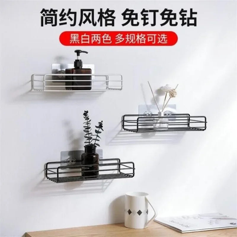 Bathroom Storage Rack Kitchen Organizer Shelf Black Shelves Corner Frame Iron Shower Punch Free Mounted Caddy Rack Leedoar