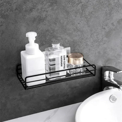 Bathroom Storage Rack Kitchen Organizer Shelf Black Shelves Corner Frame Iron Shower Punch Free Mounted Caddy Rack Leedoar