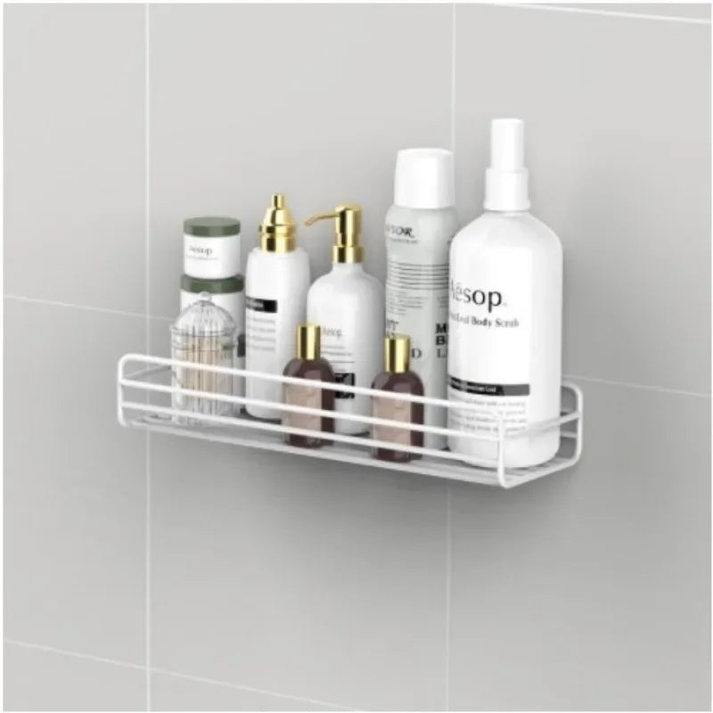 Bathroom Storage Rack Kitchen Organizer Shelf Black Shelves Corner Frame Iron Shower Punch Free Mounted Caddy Rack Leedoar