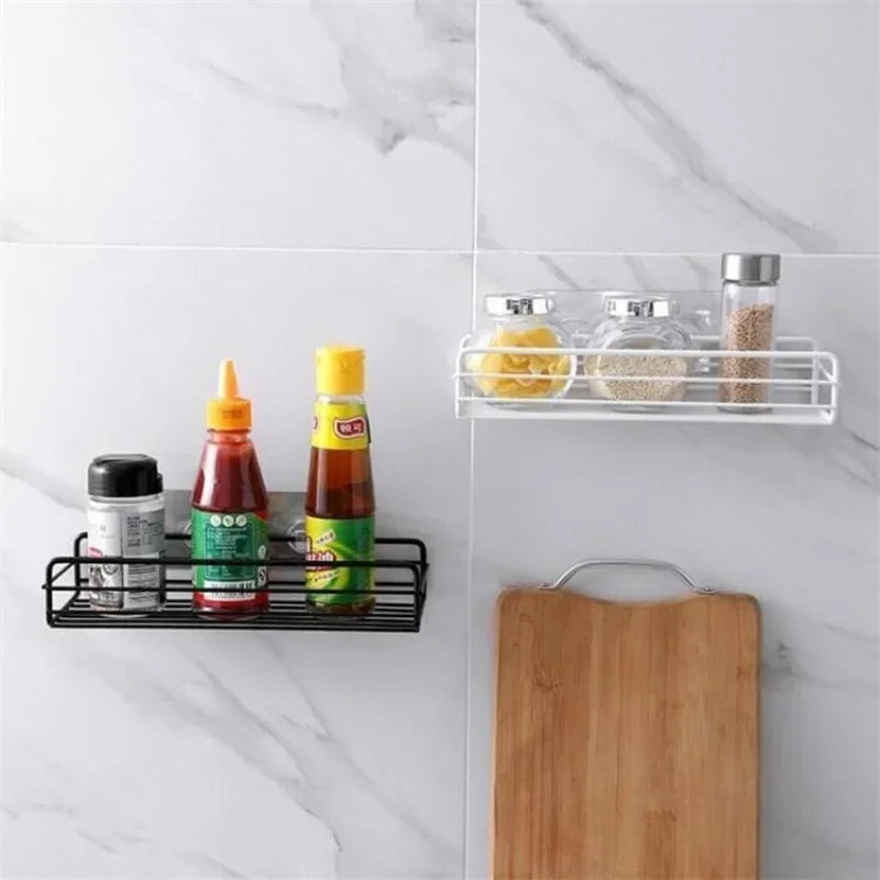 Bathroom Storage Rack Kitchen Organizer Shelf Black Shelves Corner Frame Iron Shower Punch Free Mounted Caddy Rack Leedoar