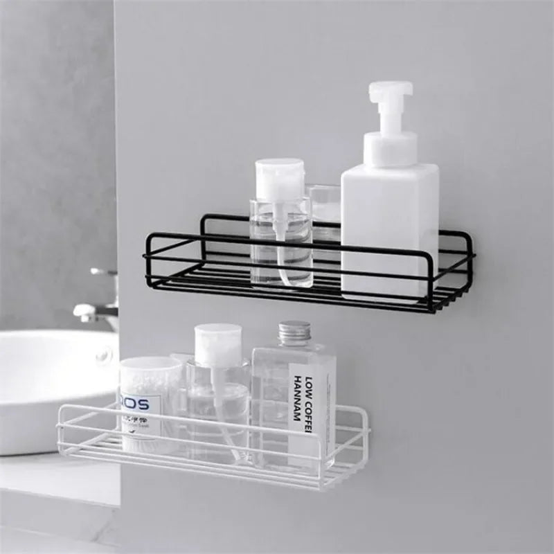 Bathroom Storage Rack Kitchen Organizer Shelf Black Shelves Corner Frame Iron Shower Punch Free Mounted Caddy Rack Leedoar