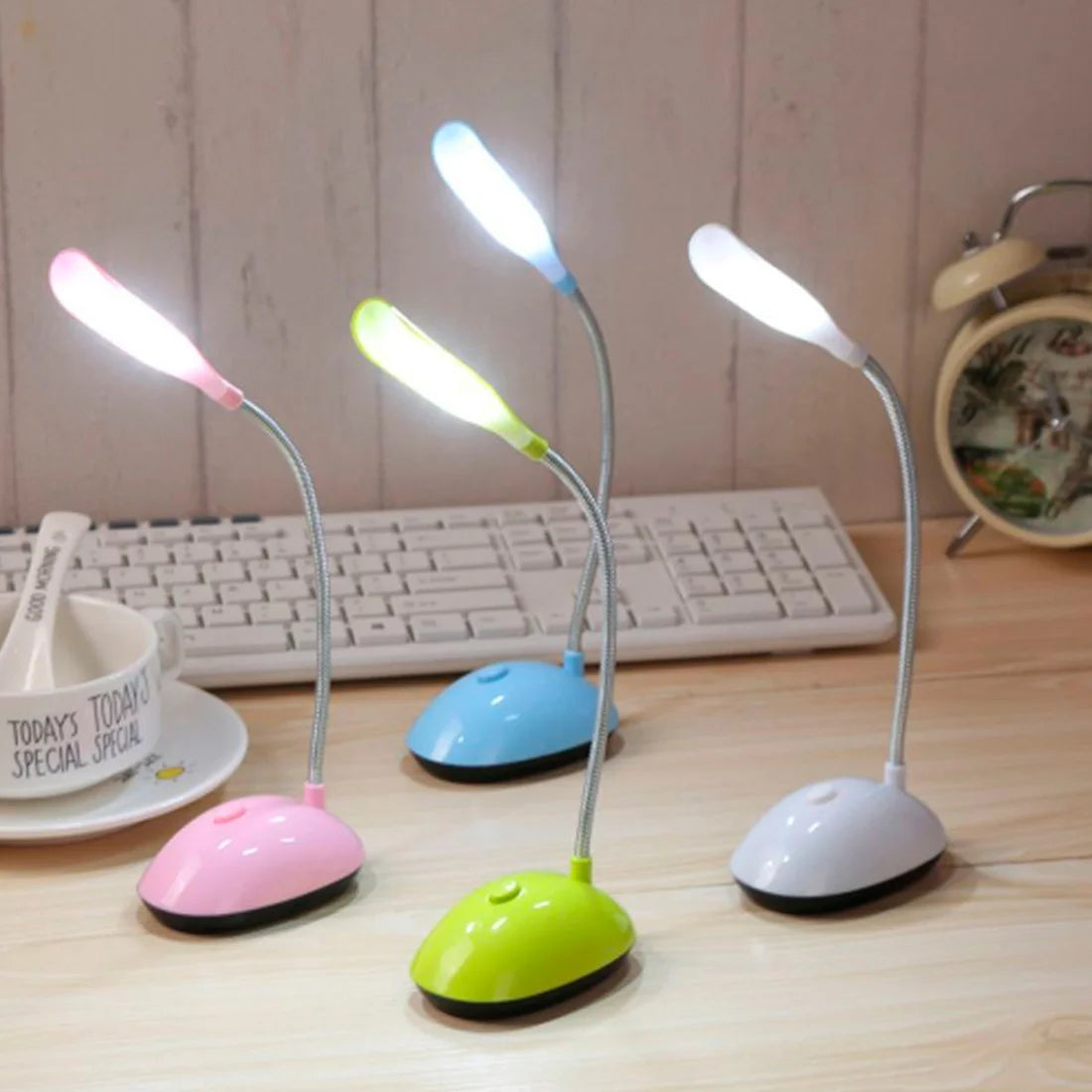 Battery Operated LED Reading Night Lamp Flexible Table Light Foldable Switch Desk Working Study Light For Kids Student Office Leedoar