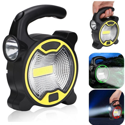 Linterna de mano con luz LED COB portátil a batería para trabajo, linterna para exteriores, tienda de campaña, luces con asa (sin batería) 