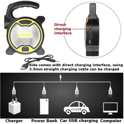 Battery Powered Portable COB LED Work Light Handheld Lantern Flashlight Outdoor Tent Camping Lights with Handle (Without Battery