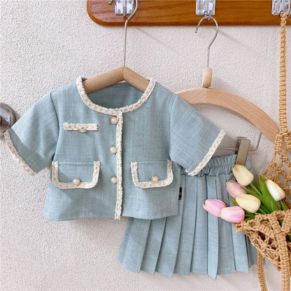 Bear Leader Girls Suit Summer New Korean Girls Sweet Lace Hollow Shirt Fake Two Denim Shorts Kids Clothes Girls Kids Clothes Leedoar