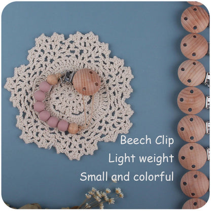 Beech Wood Chew Silicone Bead Pacifier Clips Dummy Chain Holder Newborn Soother Chains Nipple Holder Baby Teething Toys Gifts Leedoar