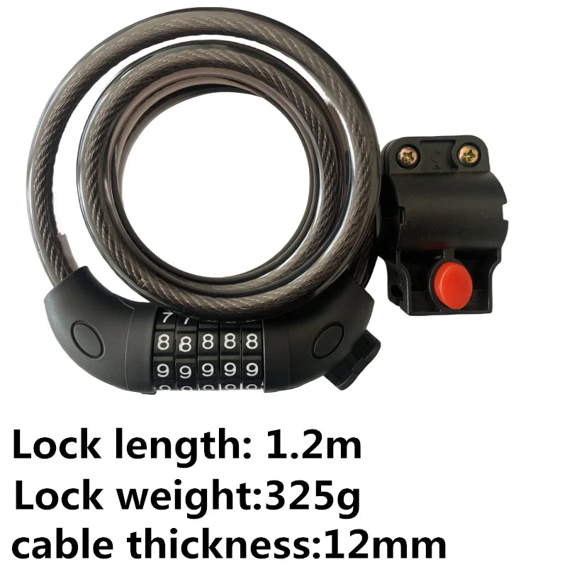 Bicycle 5 Digit Code Cable Lock 1200mm*12mm Anti-theft Bike Password Lock Bike Security Steel Cable Cycling Lock Bike Parts Leedoar