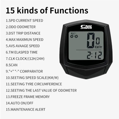 Bicycle Cycling Computer LCD Display Wired Odometer 15 Kinds of Functions Accurate Recording Auto Sleep Replaceable Battery Leedoar