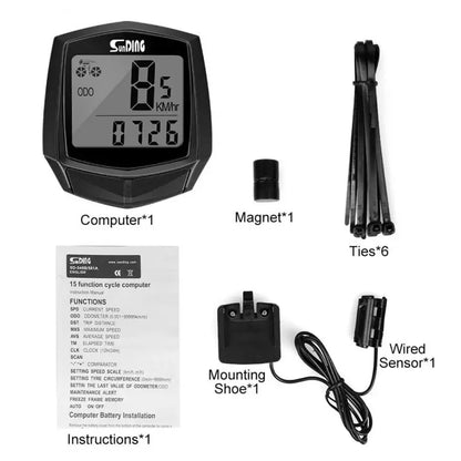 Bicycle Cycling Computer LCD Display Wired Odometer 15 Kinds of Functions Accurate Recording Auto Sleep Replaceable Battery Leedoar