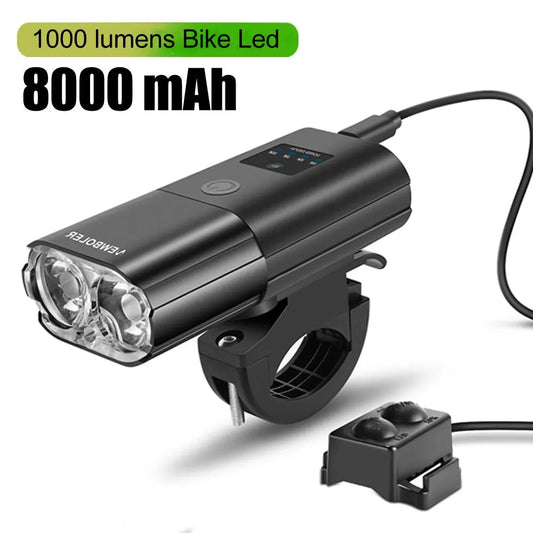 Luz de bicicleta 1000 lúmens 4000 mAh farol de bicicleta banco de potência lanterna guidão carregamento USB MTB ciclismo de estrada destaque 