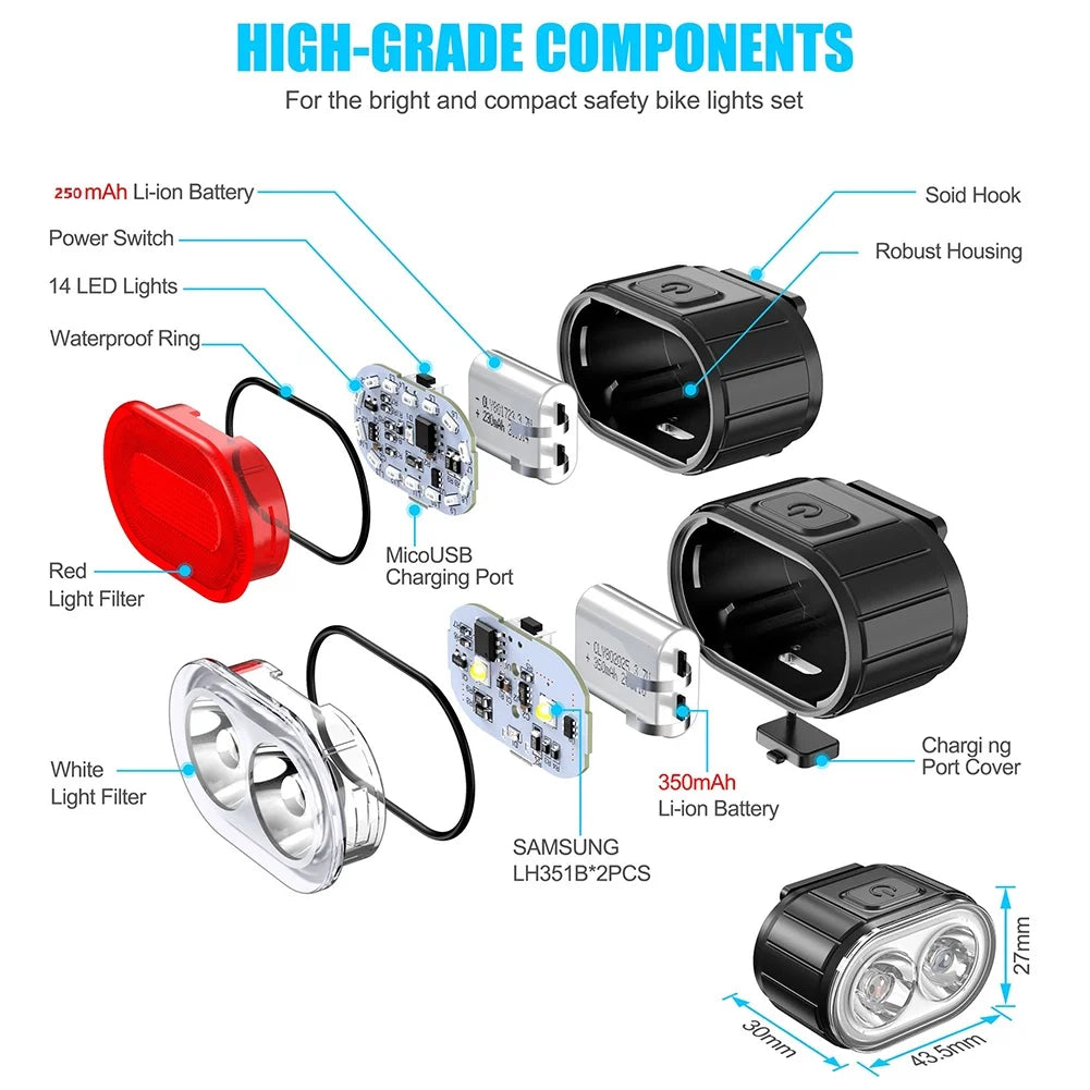 Bicycle Lights LED Bike Lamp USB Rechargeable Bicycle Front and Rear Light Front Lamp Taillight Cycling Lantern Bike Flashlight Leedoar