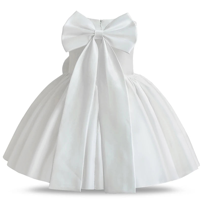 Big Bow Princess Sweet Kids Tutu Toddler Birthday Party Newborn Christening Children Baptism Baby Girls Clothes Summer Dresses Leedoar