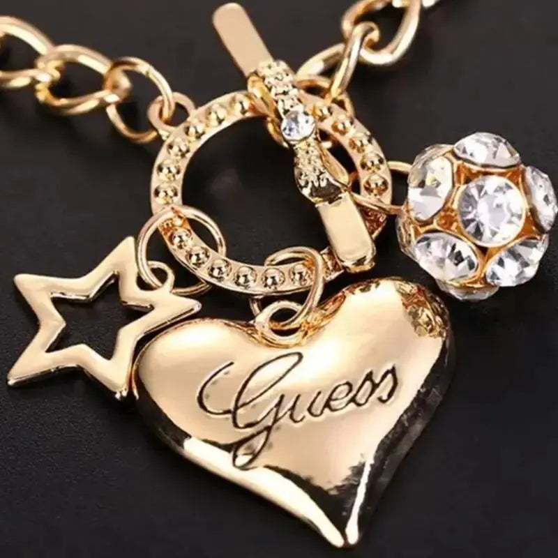 Pulsera con dije de corazón grande y bola de fuego de estrella de Halloween para mujer, pulsera con cierre de cerradura con dije de perla de imitación, joyería para mujer 