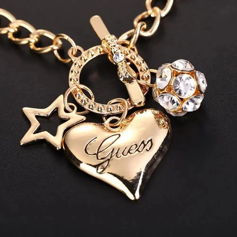 Pulsera con dije de corazón grande y bola de fuego de estrella de Halloween para mujer, pulsera con cierre de cerradura con dije de perla de imitación, joyería para mujer 