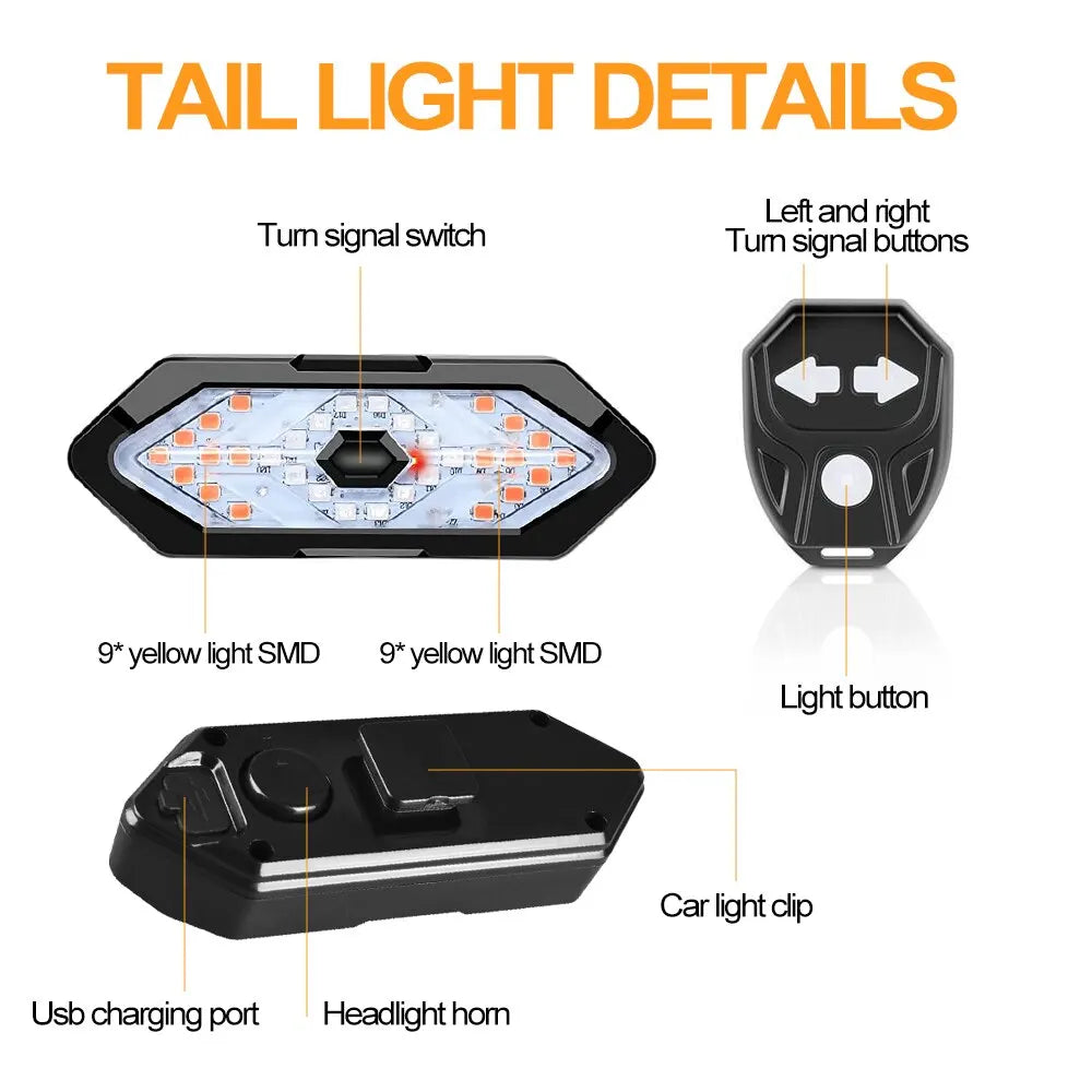 Bike Turn Signal Rear Light Remote Bicycle Lights LED USB Rechargeable Bicycle Lamp Bike Wireless Warning Tail Light