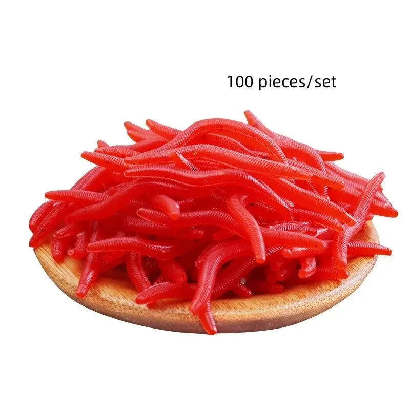 Bionic Red Worm Lure 100pcs 3.5cm Lifelike Silica Gel Fishy Artificial Red Worm Earthworm Bait Submerge Simulation Lure Pesca Leedoar