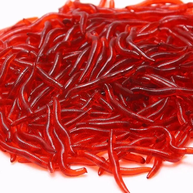 Bionic Red Worm Lure 100pcs 3.5cm Lifelike Silica Gel Fishy Artificial Red Worm Earthworm Bait Submerge Simulation Lure Pesca Leedoar