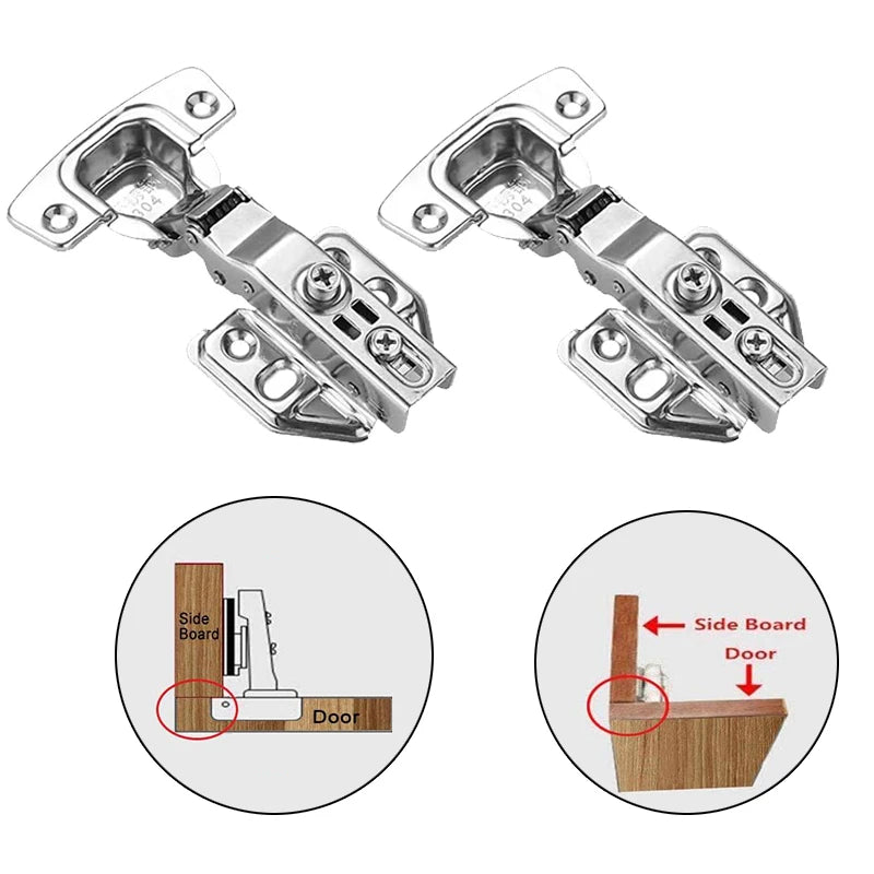 Bisagras de acero inoxidable para puerta de armario, amortiguador hidráulico, cierre suave, silencioso, bisagras ocultas con tornillos, 2 piezas Leedoar