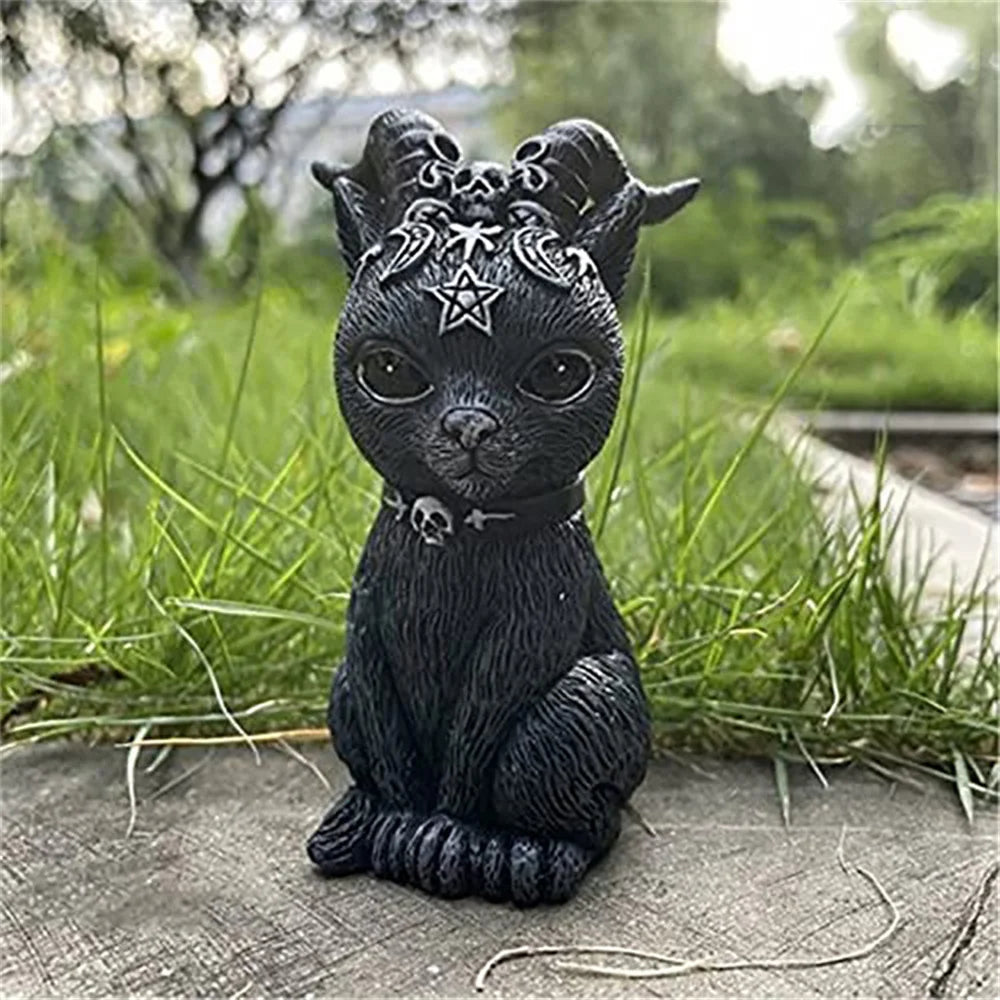 Black Cat Statue Mysterious Cute Cat Witch Cat Figurine Witches Decor Desk Ornament Hand-Painted Sculpture for Halloween 1PC Leedoar