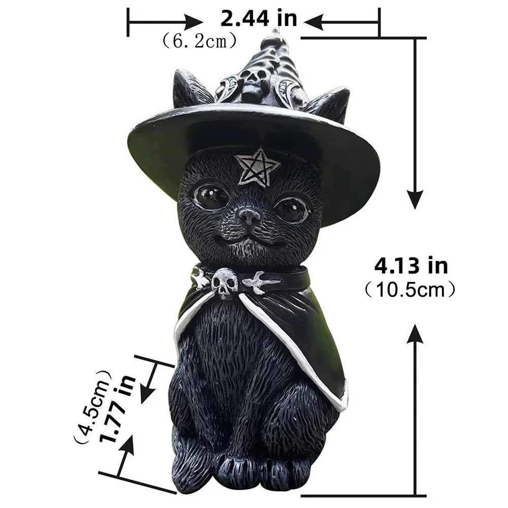 Black Cat Statue Mysterious Cute Cat Witch Cat Figurine Witches Decor Desk Ornament Hand-Painted Sculpture for Halloween 1PC Leedoar