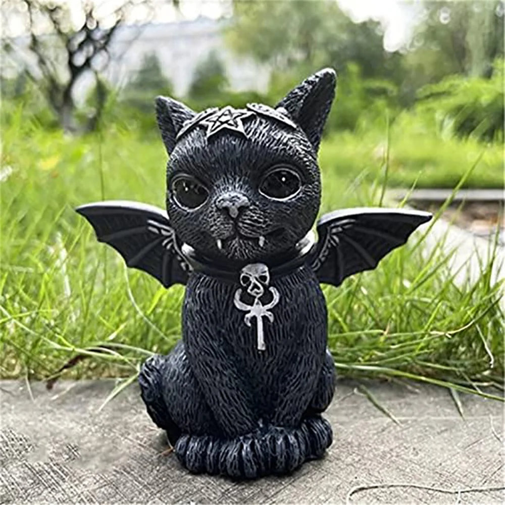 Black Cat Statue Mysterious Cute Cat Witch Cat Figurine Witches Decor Desk Ornament Hand-Painted Sculpture for Halloween 1PC Leedoar