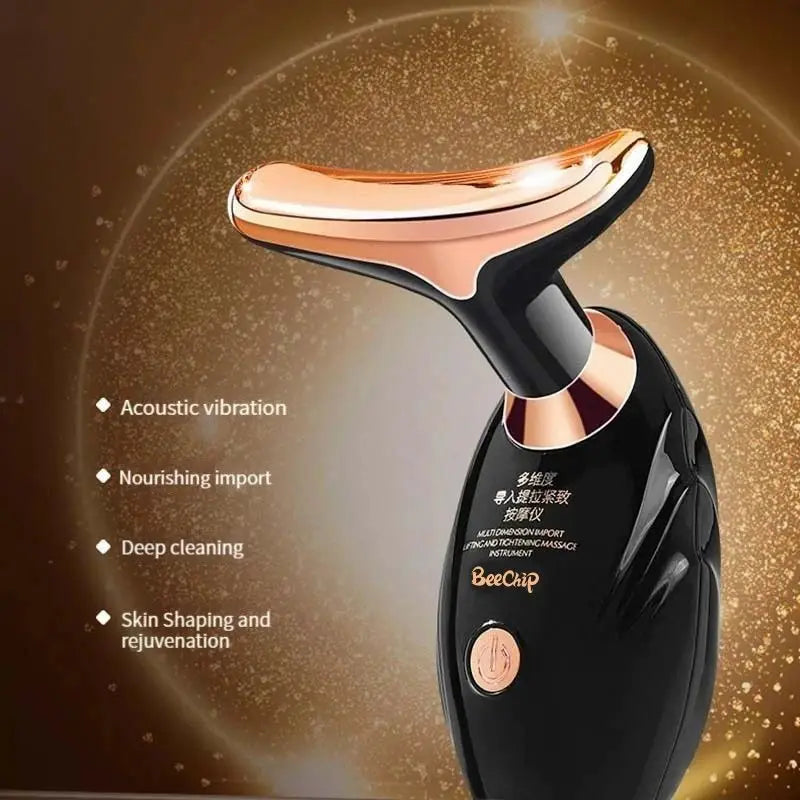 Black Gold Electric Facial Beauty Instrument Lifting And Firming Facial Eye Massager Household Vibration Ultrasonic Massager Leedoar