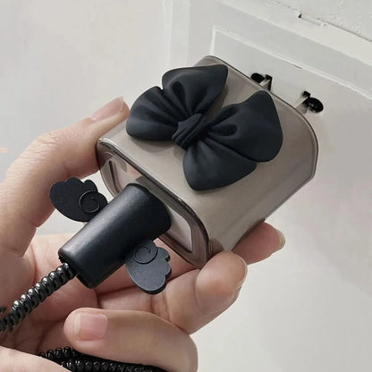 Black Love Bow 5pcs Charging Data Cable Protector Winder Accessories For iPhone 18/20w Charger Protective Cover Leedoar