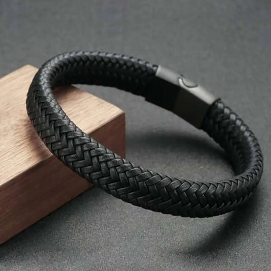 Pulsera magnética de cuero PU negra para hombres, madura, estable y elegante, el mejor regalo para hombres 