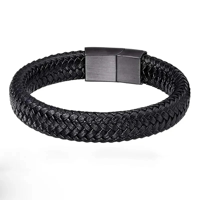 Pulseira magnética de couro PU preta masculina madura, estável e elegante, dando aos homens o melhor presente para homens 