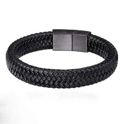 Black PU Leather Magnetic Bracelet Men's Mature and Stable and Elegant Giving Men The Best Gift for Men Leedoar