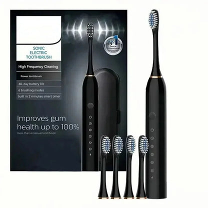 Cepillo de dientes ultrablanqueador Black Series: 4 cabezales y cepillo de dientes ultrasónico recargable por USB 