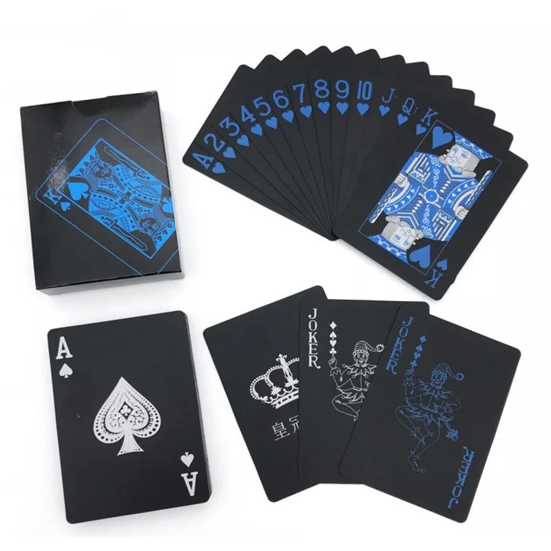 Cartas de jogo de plástico pretas e azuis, cartas de jogo de plástico PVC duráveis ​​e duráveis, cartas de jogo à prova d'água para festas em casa 