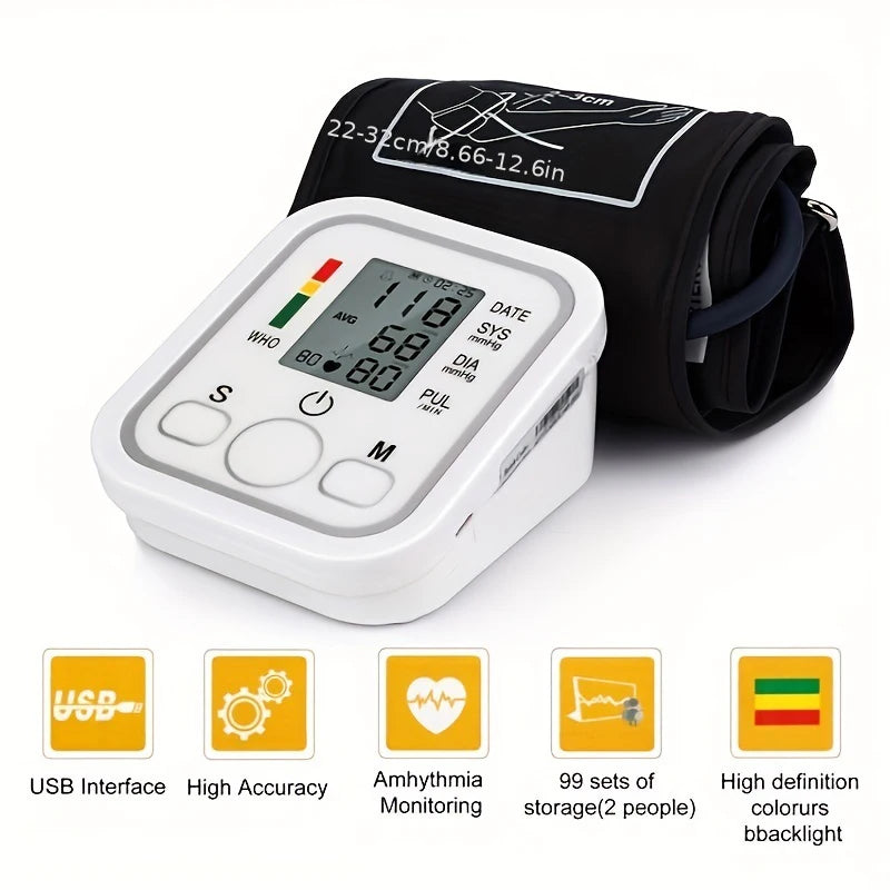 Blood Pressure Monitor Upper Arm Automatic Tonometer Digital Blood Pressure Meter BP Medical Sphygmomanometer Pulse Heart Rate Leedoar