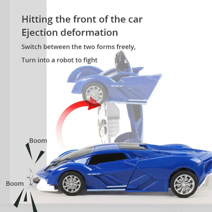 Blue Children's Collision Deformation Police Car Toy Boy Inertia Impact One-Button Deformation Car Leedoar