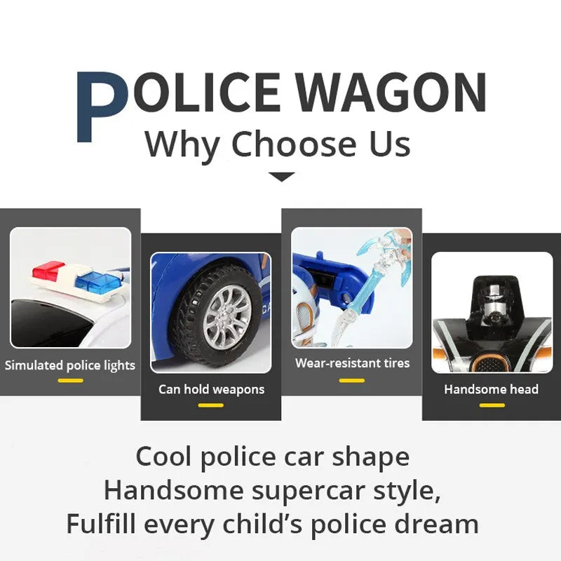 Blue Children's Collision Deformation Police Car Toy Boy Inertia Impact One-Button Deformation Car Leedoar