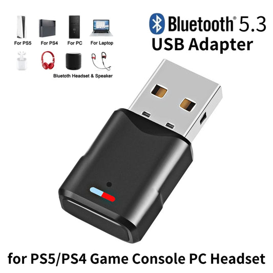 Adaptador de áudio Bluetooth Adaptador de fone de ouvido sem fio Receptor para PS5/PS4 Console de jogos PC Fone de ouvido 2 em 1 USB Bluetooth 5.3 Dongle 