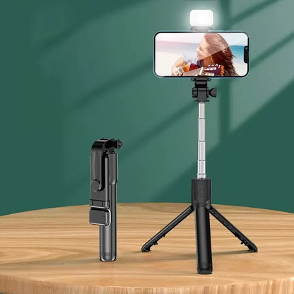 Tripé extensível remoto Bluetooth sem fio Selfie Stick Tripé com luz para iPhone Celular Tiktok Transmissão ao vivo 