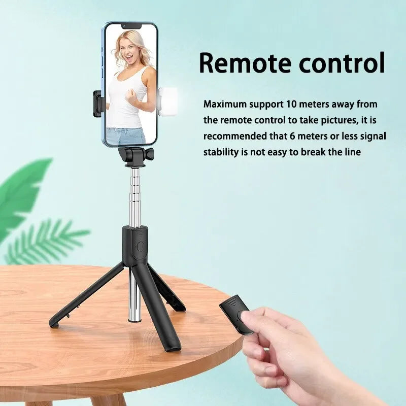 Tripé extensível remoto Bluetooth sem fio Selfie Stick Tripé com luz para iPhone Celular Tiktok Transmissão ao vivo 