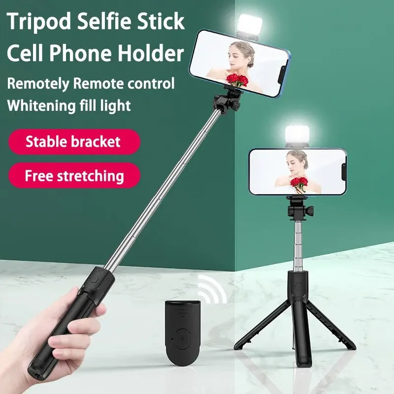 Tripé extensível remoto Bluetooth sem fio Selfie Stick Tripé com luz para iPhone Celular Tiktok Transmissão ao vivo 