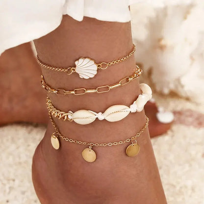 Juego de tobilleras con dije de llave de corazón bohemio para mujer, pulsera de tobillo de verano, cadena de color dorado en la pierna, accesorios de joyería para pies de playa 