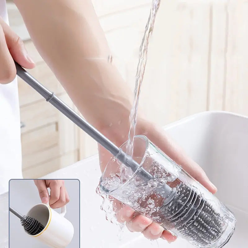 Bottle Brush Insulation Cup Washing No Deadend Long Handled Silicone Cleaning Brush Household Multifunctional Cleaning Tools Leedoar