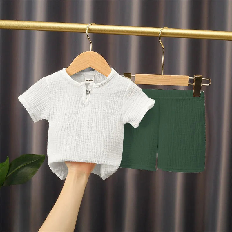 Boy Clothing Set Summer Girl Clothes Sets Solid Cotton Linen T-shirts+Shorts 0-5Year Baby Clothes Linen Clothing Sets For Boy Leedoar