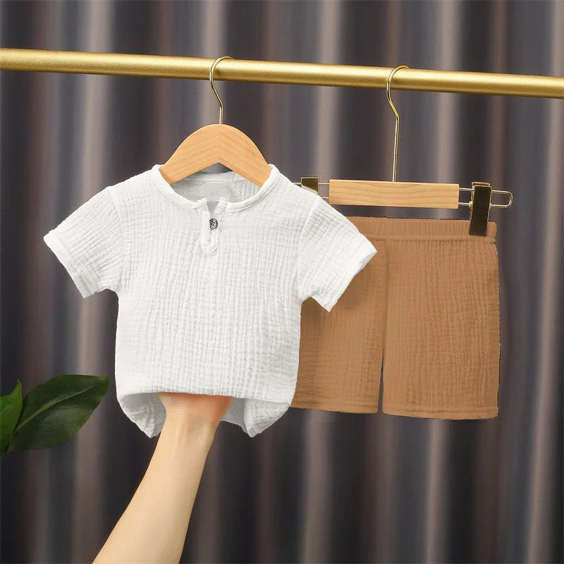 Boy Clothing Set Summer Girl Clothes Sets Solid Cotton Linen T-shirts+Shorts 0-5Year Baby Clothes Linen Clothing Sets For Boy Leedoar