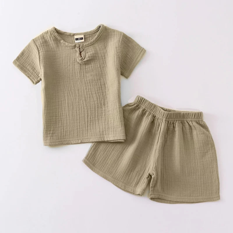 Boy Clothing Set Summer Girl Clothes Sets Solid Cotton Linen T-shirts+Shorts 0-5Year Baby Clothes Linen Clothing Sets For Boy Leedoar