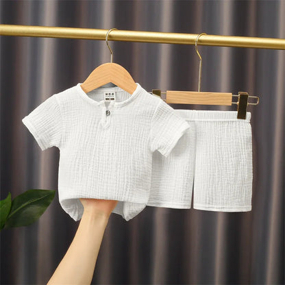 Boy Clothing Set Summer Girl Clothes Sets Solid Cotton Linen T-shirts+Shorts 0-5Year Baby Clothes Linen Clothing Sets For Boy Leedoar