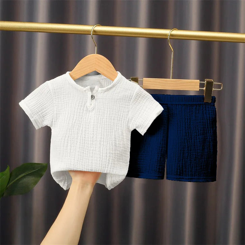 Boy Clothing Set Summer Girl Clothes Sets Solid Cotton Linen T-shirts+Shorts 0-5Year Baby Clothes Linen Clothing Sets For Boy Leedoar