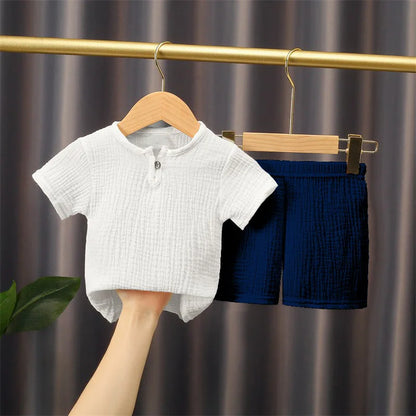 Boy Clothing Set Summer Girl Clothes Sets Solid Cotton Linen T-shirts+Shorts 0-5Year Baby Clothes Linen Clothing Sets For Boy Leedoar