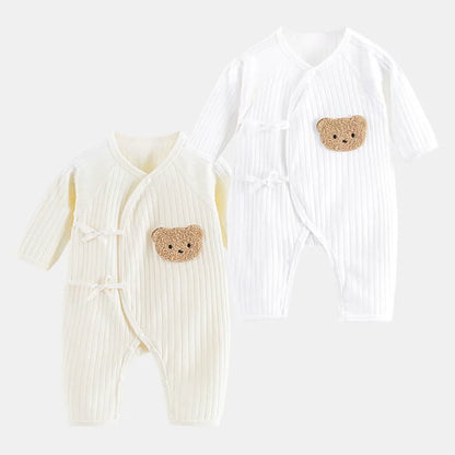 Boys Girls One Piece Outfit  100% Cotton Newborn Baby Long Sleeve Romper Infant Solid Knitting Thin Jumpsuit For Seasons Leedoar