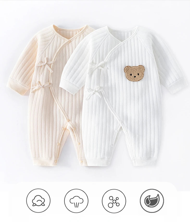 Boys Girls One Piece Outfit  100% Cotton Newborn Baby Long Sleeve Romper Infant Solid Knitting Thin Jumpsuit For Seasons Leedoar