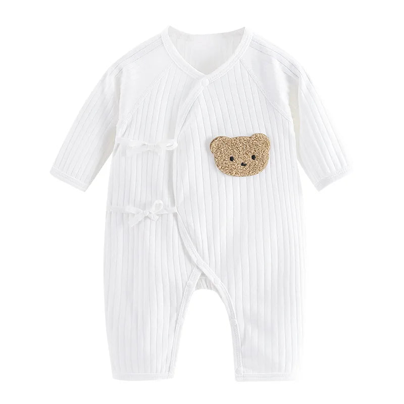 Boys Girls One Piece Outfit  100% Cotton Newborn Baby Long Sleeve Romper Infant Solid Knitting Thin Jumpsuit For Seasons Leedoar